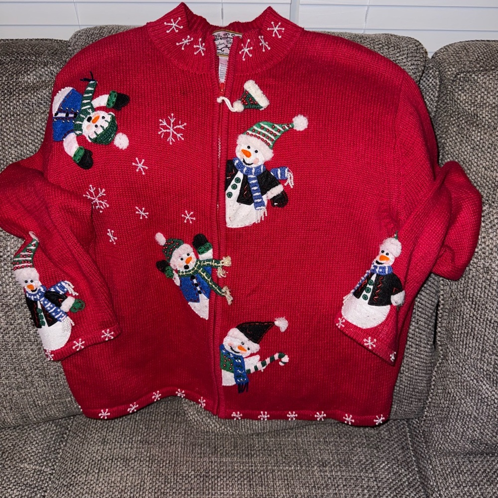 Vintage Heirloom Collectibles XL Festive Red Snowman Sweater with zipper